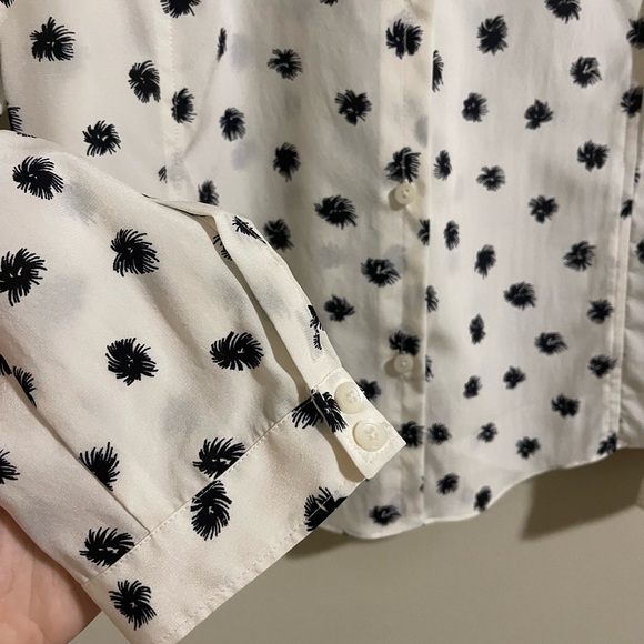 Rebecca Taylor Womens Silk Polka Dot Collard Button Blouse Shirt Size 12 White - Picture 4 of 6